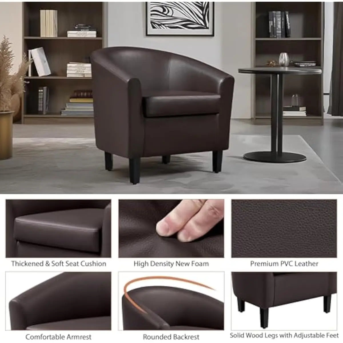 Modern Faux Leather Barrel Accent Chairs for Living Room Furniture