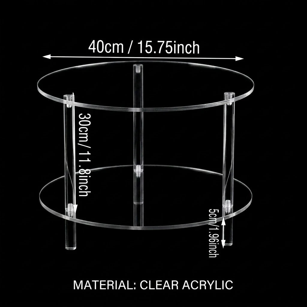 Modern Round Acrylic End Table - Crystal Clear Nightstand with Storage Shelf - 2-Tier Small Coffee Table for Living Room, Bedroo