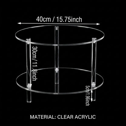 Modern Round Acrylic End Table - Crystal Clear Nightstand with Storage Shelf - 2-Tier Small Coffee Table for Living Room, Bedroo
