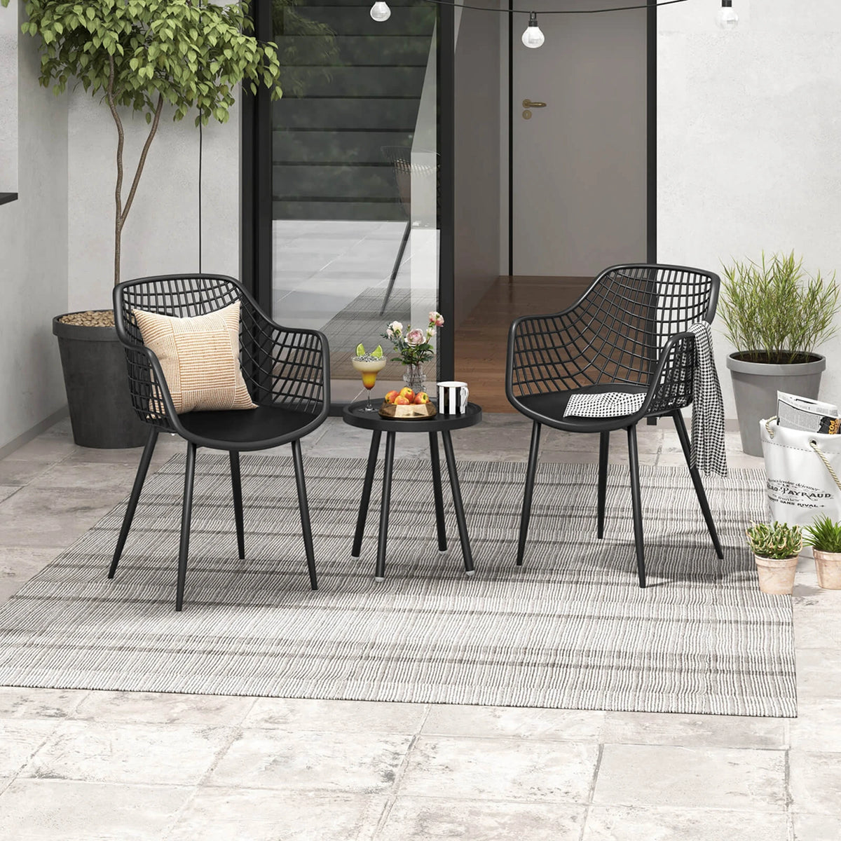3 Piece Patio Bistro Set All Weather Heavy Duty Table and Chairs Set of 2 Black