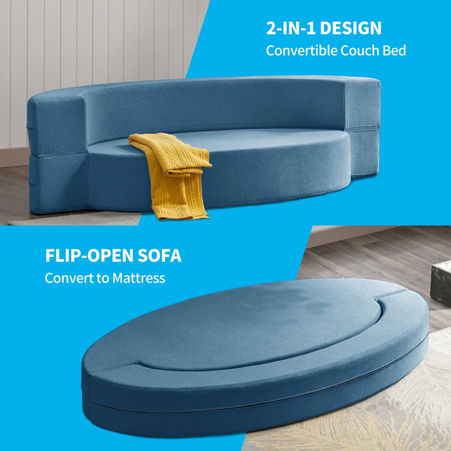 HORGAEO Oval Folding Futon Sofa Bed Sleeper Couch Convertible Lounger