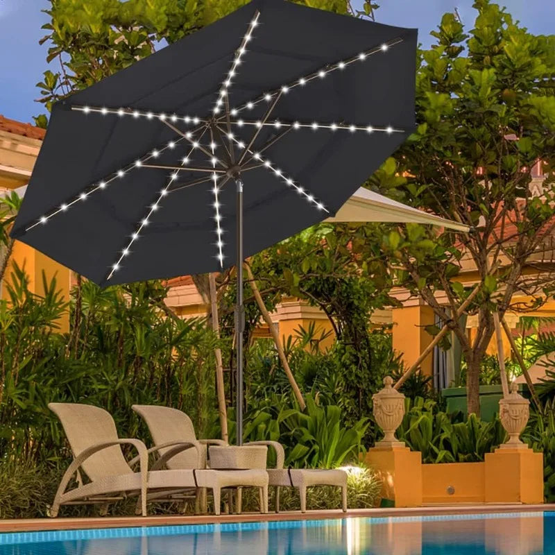 USA 10-Year-Non-Fading Solar 9ft 3 Tiers Market Umbrella with 80 LED Lights Patio Umbrellas Outdoor Table with Ventil