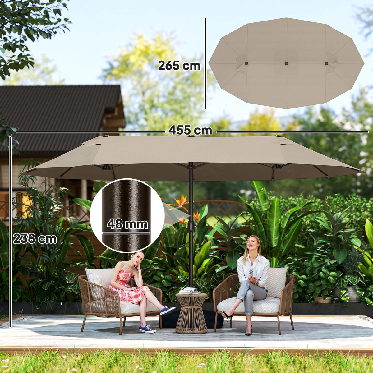 Outsunny Double Sided Rectangular Patio Umbrella with Crank and Base