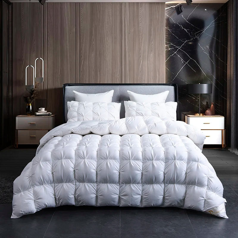 White Goose Down Duvet Warm Winter Thick 3D Bread Comforter Pinch Pleated Blanket Filling for Single Double Couple Bed Quilts