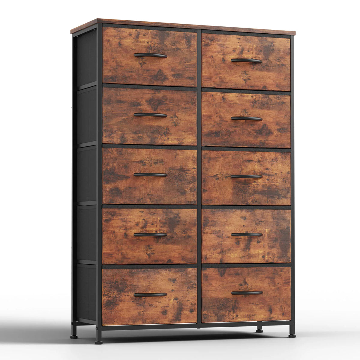 JHK 10 Drawer Fabric Nightstand Storage Cabinet With Steel Frame