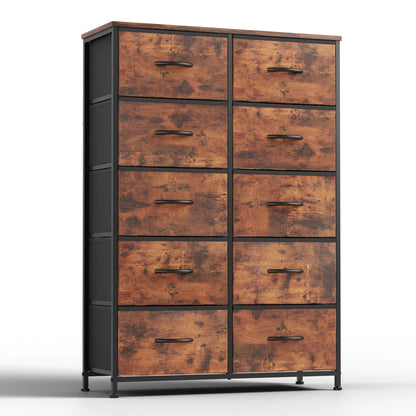 JHK 10 Drawer Fabric Nightstand Storage Cabinet With Steel Frame