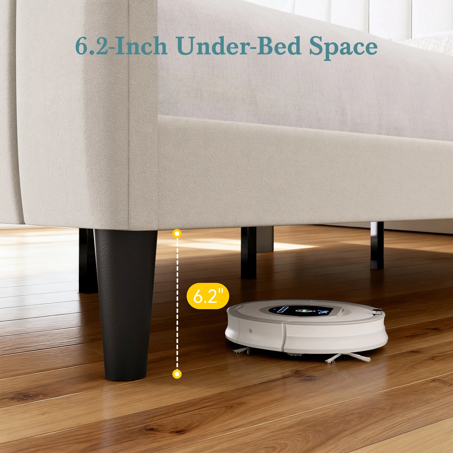 HOOMIC Velvet Platform Bed Frame With Headboard And Charging Station