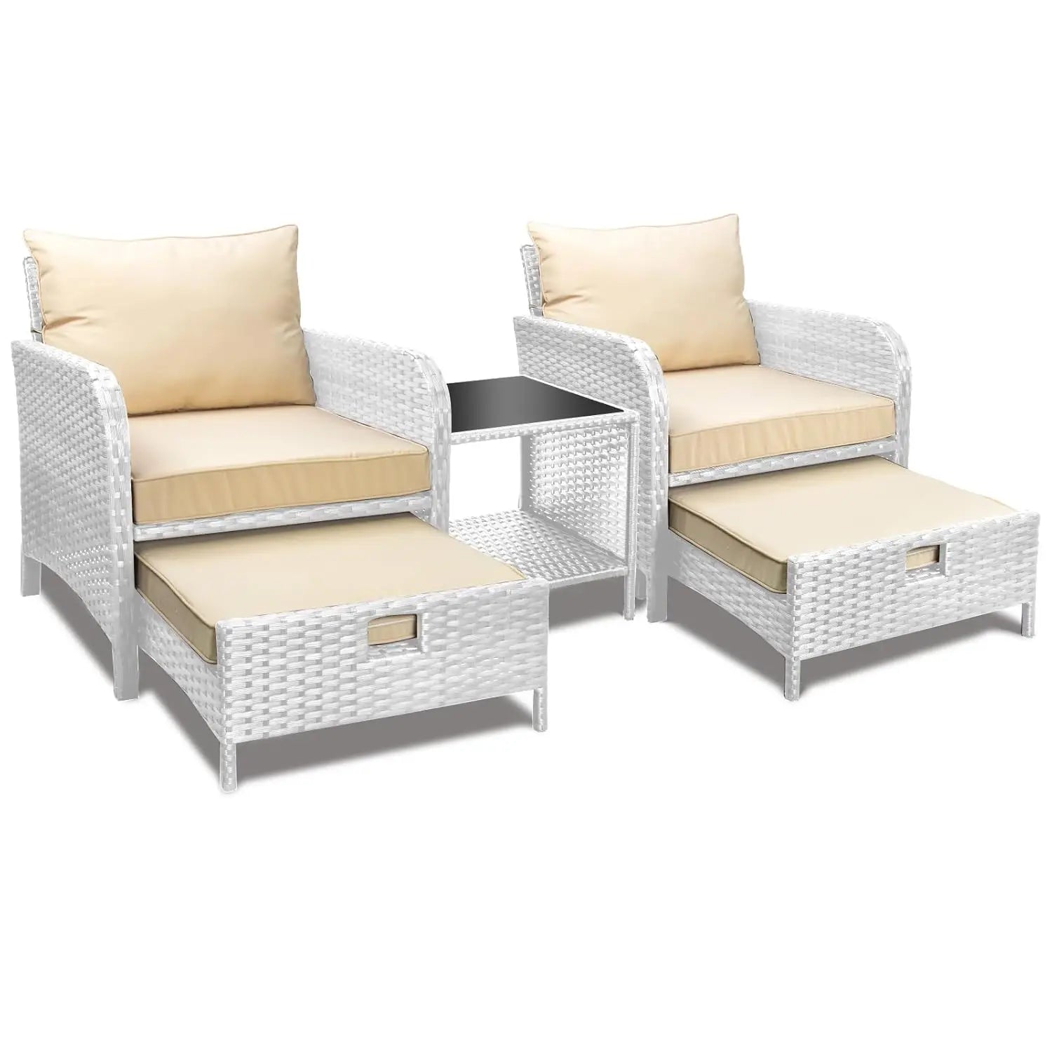 Balcony Furniture 5 Piece Patio Conversation Set, PE Wicker Rattan Outdoor Lounge Chairs with Soft Cushions 2, Customized