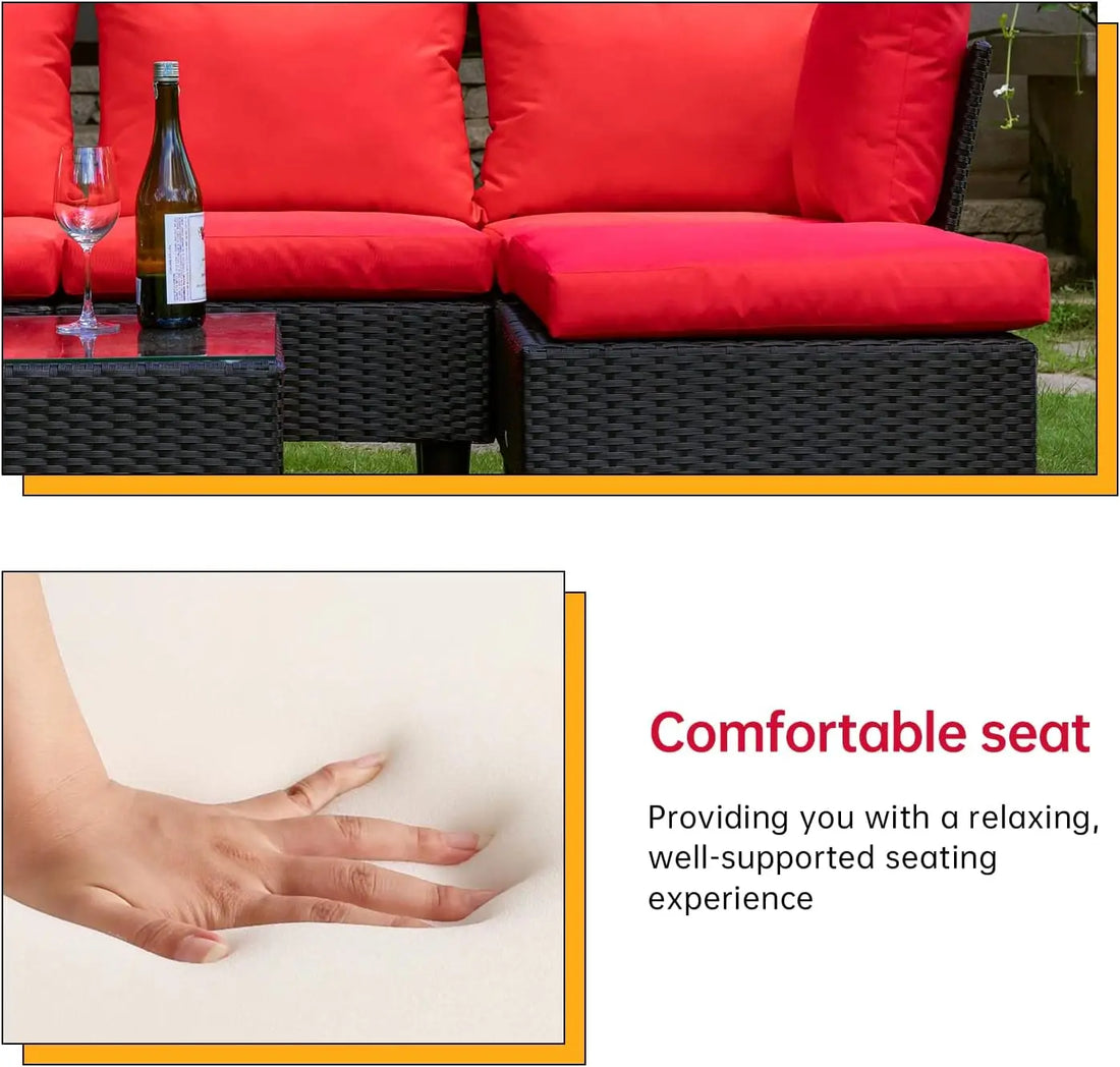 Patio Furniture Sets 5 Pieces Outdoor Wicker Conversation Set Sectional Sofa Rattan Chair for Outdoor Backyard Porch Poolside B