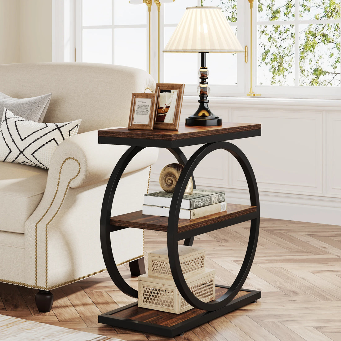 Tribesigns Industrial Narrow End Table With Three Storage Shelves