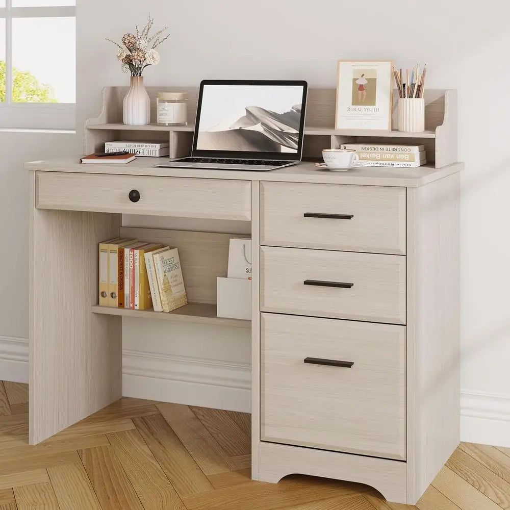 Computer Writing Desk with Drawers, File Cabinet and Monitor Stand