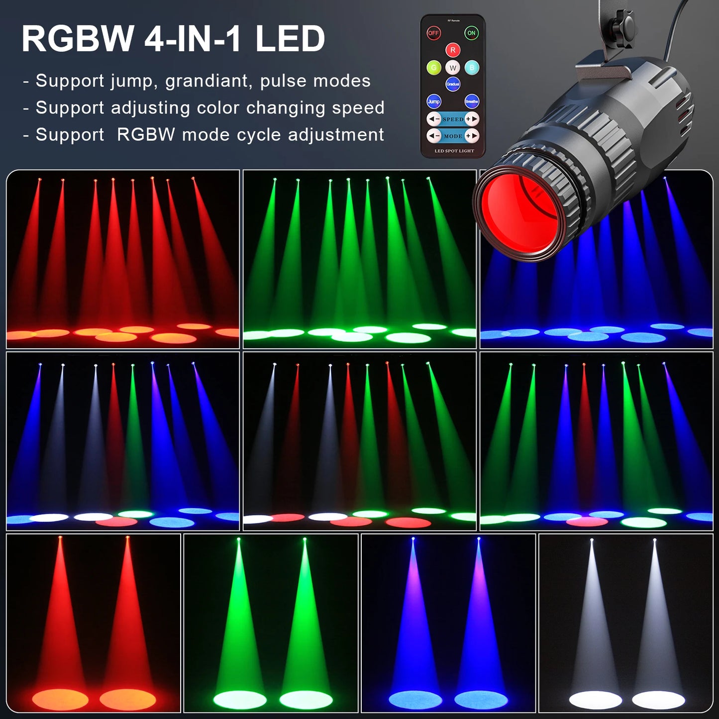 Yiflamefly 4Pcs 10W LED Pinspot Stage Light RGBW Manual Focus Mini Pinspot Light For DJ Disco Wedding Party Bar Club Show