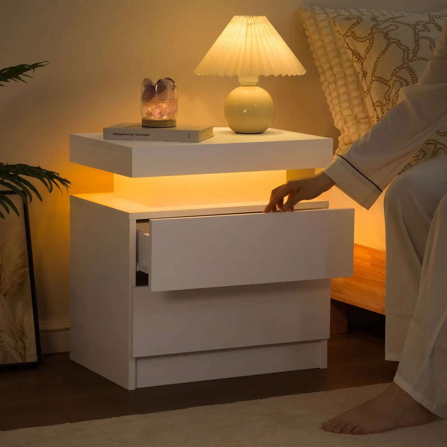 Cubehom LED Nightstand With 2 Drawers And RGB Ambient Lighting