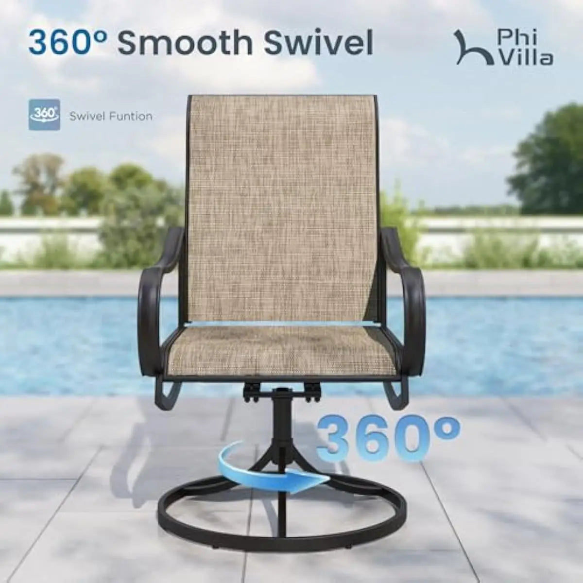 Outdoor Dining Set for Four Featuring Square Table Mesh Chairs and 10ft Wind-Resistant Umbrella with Auto-Tilt Functionality Tex