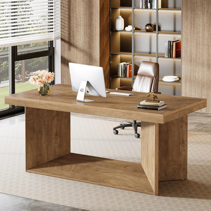 Executive Desk, Large Office Computer Desk with Heavy Duty Pedestal, Farmhouse Simple Workstations Writing  , Customized