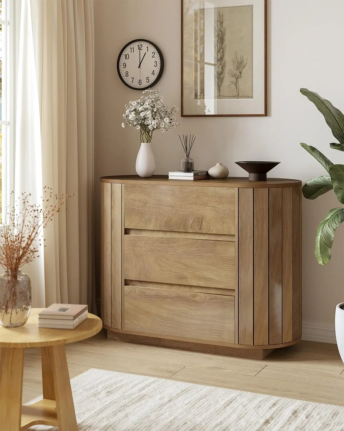 Novilla Oak Nightstand Set With Slatted Sides And Three Drawers