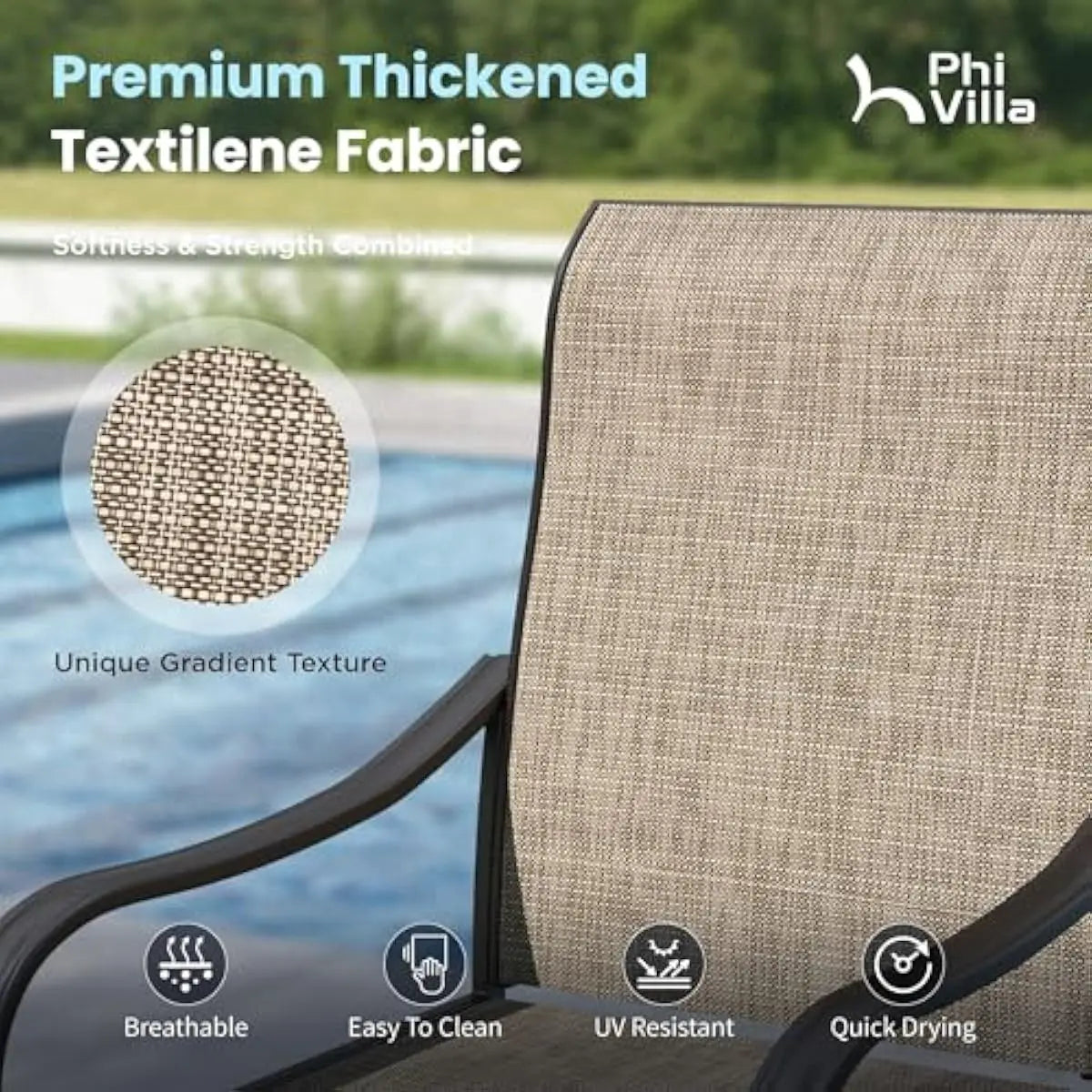 Outdoor Dining Set for Four Featuring Square Table Mesh Chairs and 10ft Wind-Resistant Umbrella with Auto-Tilt Functionality Tex