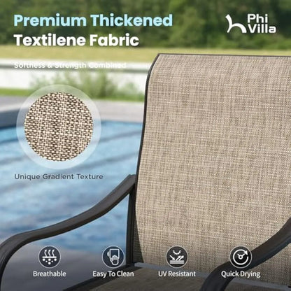 Outdoor Dining Set for Four Featuring Square Table Mesh Chairs and 10ft Wind-Resistant Umbrella with Auto-Tilt Functionality Tex