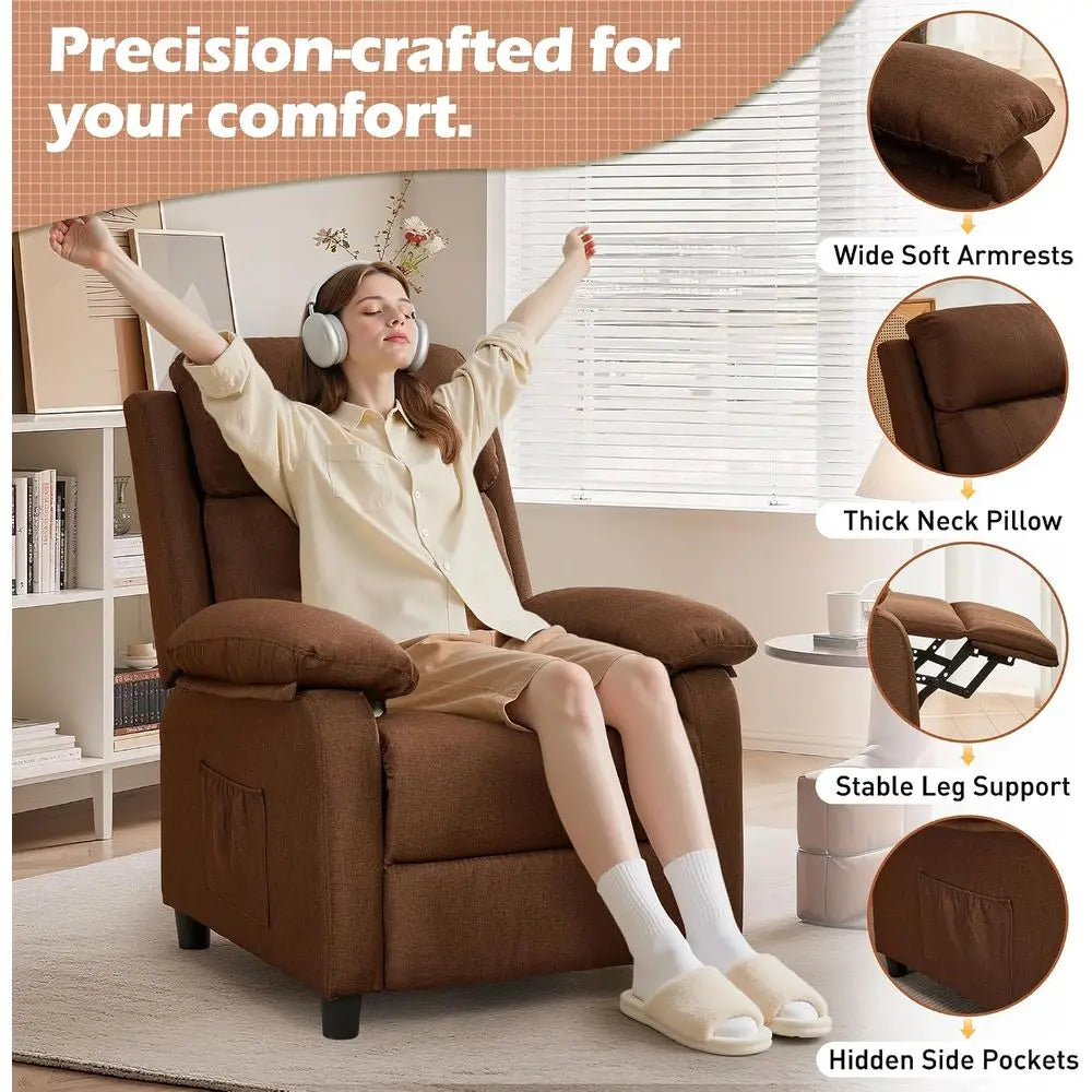 Padded Deep Seat Recliner Chair for Reading and Small Spaces