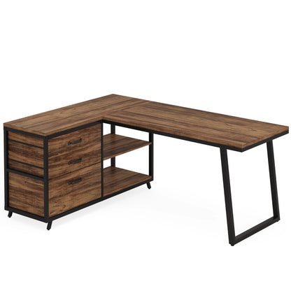 Tribesigns L Shaped Computer Desk With Drawers And Shelves For Office