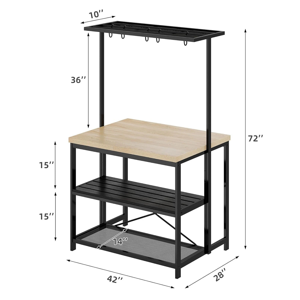 Kitchen Island Bakers Rack Microwave Oven Stand with 3 Tier Storage, Coffee Bar Table, Storage Shelf for Dining Room