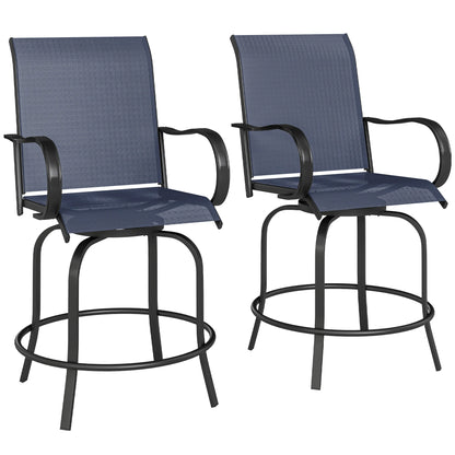 Outsunny Outdoor Bar Stools Set of 2 W/ Armrests, Bar Height Chairs, Blue