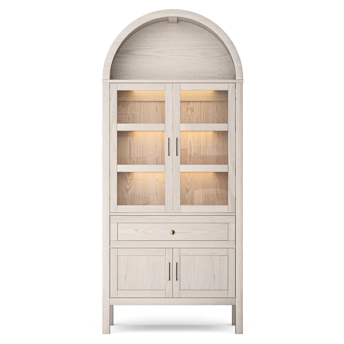 Cottinch Arched Wood Cabinet With Adjustable Shelves and LED Lighting