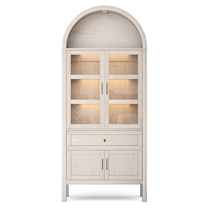 Cottinch Arched Wood Cabinet With Adjustable Shelves and LED Lighting