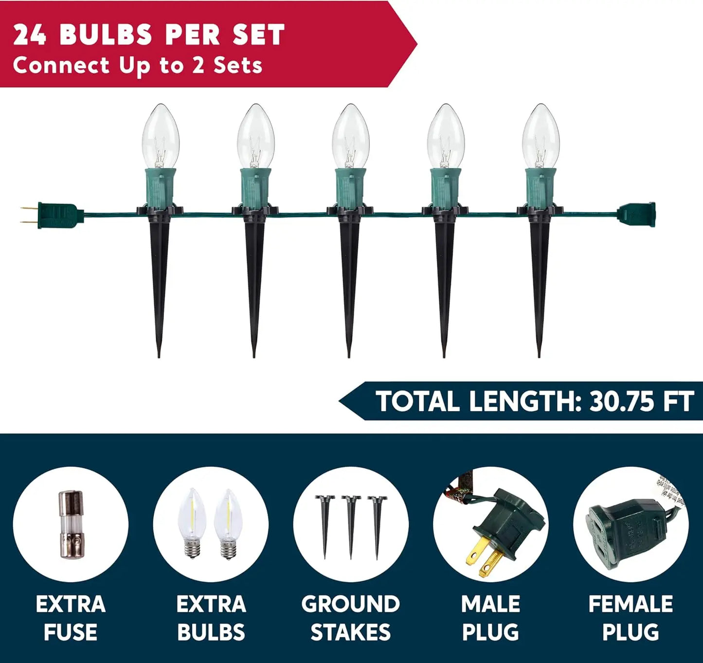 Joyfy C9 Christmas Pathway Lights Outdoor Waterproof String Lights For Holiday Decor