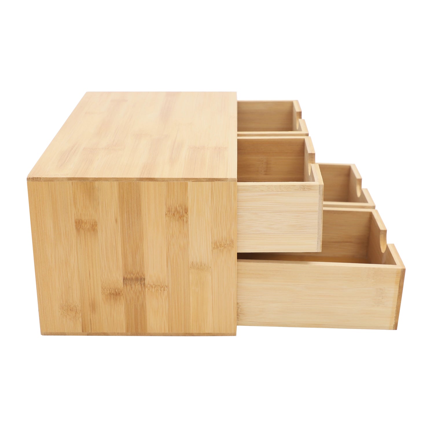 4-Drawer Desktop Organizer Bamboo Tabletop Storage Organization Box Recess Handles Simple Design Home Office Decor