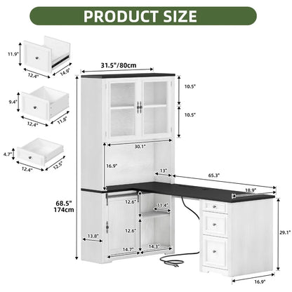 L Shaped Executive Desk With Hutch And Drawers Power Outlet