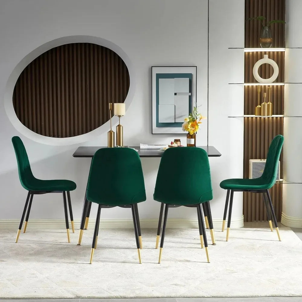Velvet Dining Chairs Set of 4, Upholstered Side Stools with Backrest and Metal Legs, Kelly Green