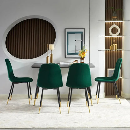 Velvet Dining Chairs Set of 4, Upholstered Side Stools with Backrest and Metal Legs, Kelly Green
