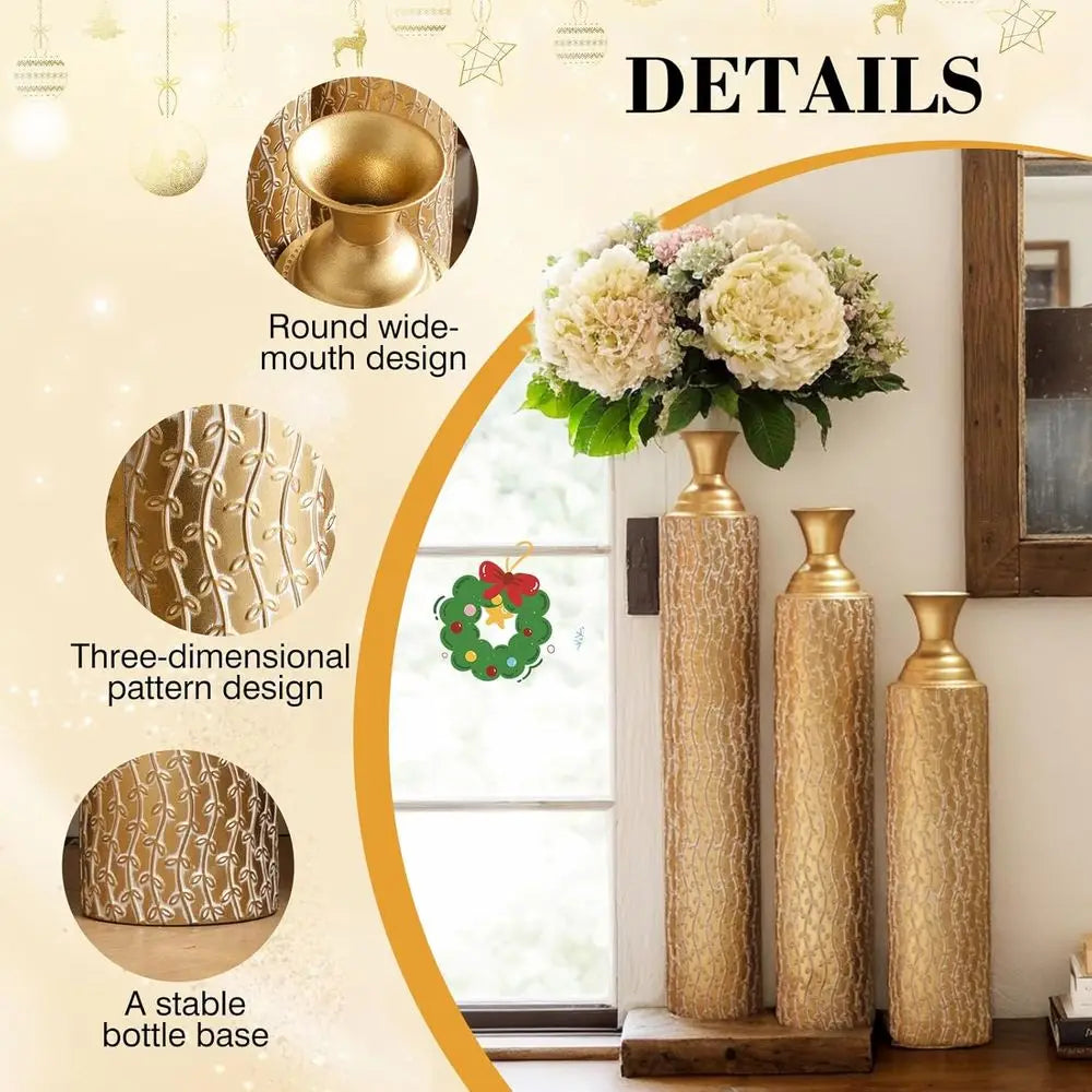 Vases Decorative Tall Set of 3 Extra Large Tall Metal Floor Vases Home Decor for Fake Flowers Center Vases for Centerpieces 34,