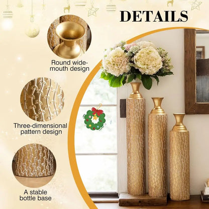Vases Decorative Tall Set of 3 Extra Large Tall Metal Floor Vases Home Decor for Fake Flowers Center Vases for Centerpieces 34,