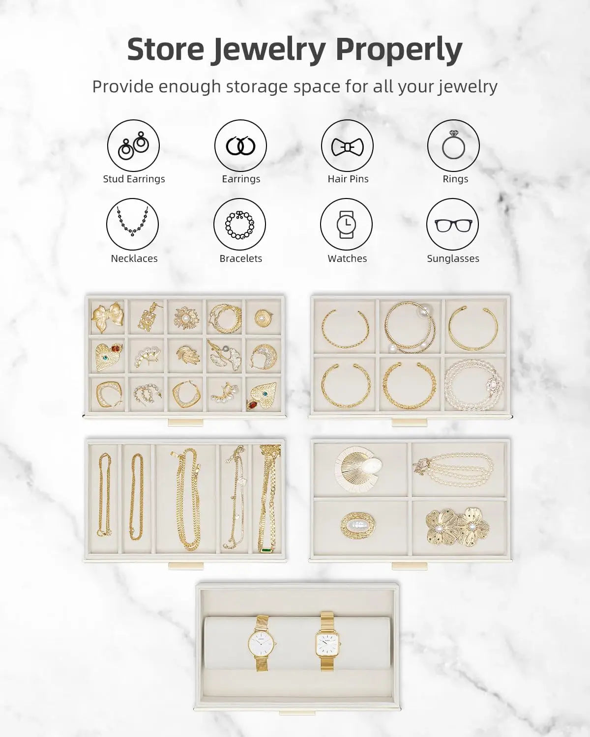 6 Layer Large Jewelry Box - Jewelry Holder Organizer, Jewelry Box Organizer for Drawer Necklace Ring Bracelet and Watch