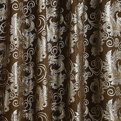 Luxury Jacquard Window Curtain Set with Valance, Brown 2 Panels 55x84 inches for Bedroom Living Room Dining