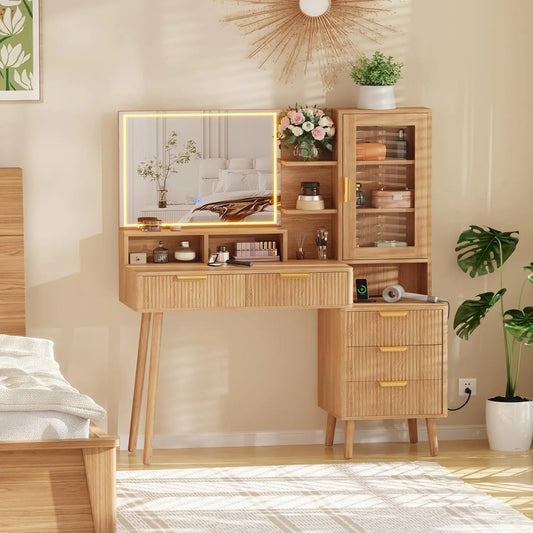 TWISTER.CK Makeup Vanity Desk With HD Lighted Mirror And Outlet