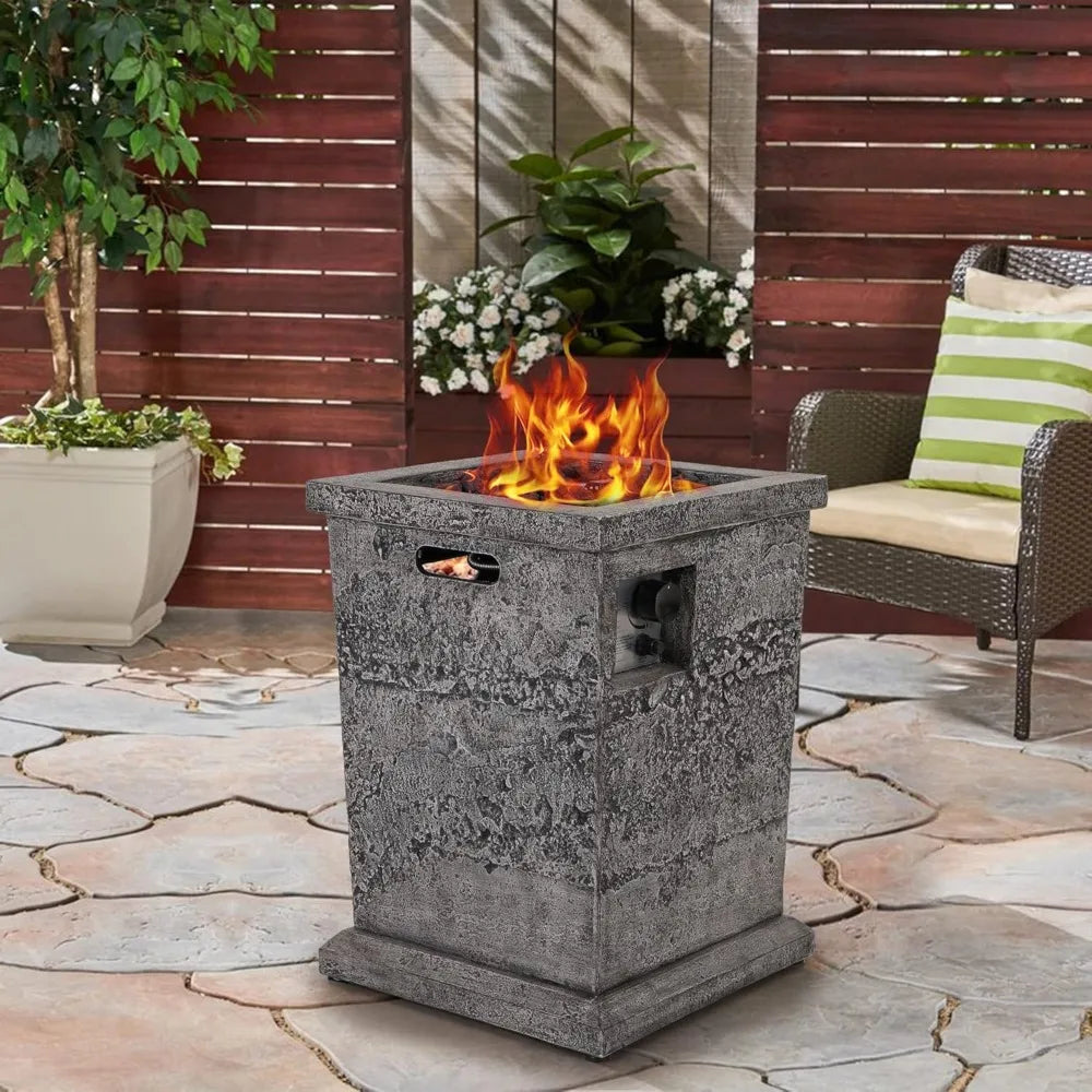 Square Patio Gas Fire Pit Table 30,000 BTU Outdoor Terra Fab Imitation Stone Surface Electronic Ignition Propane Fire Pit Table