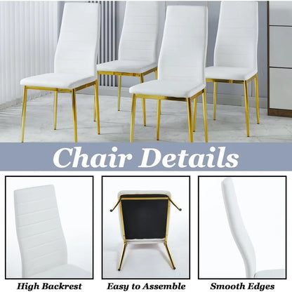 White Dining Chairs Set of 4 with Gold Legs,Metal Kitchen Chairs Armless,Modern Kitchen Chair Set of 4 for Dining Room,High Back