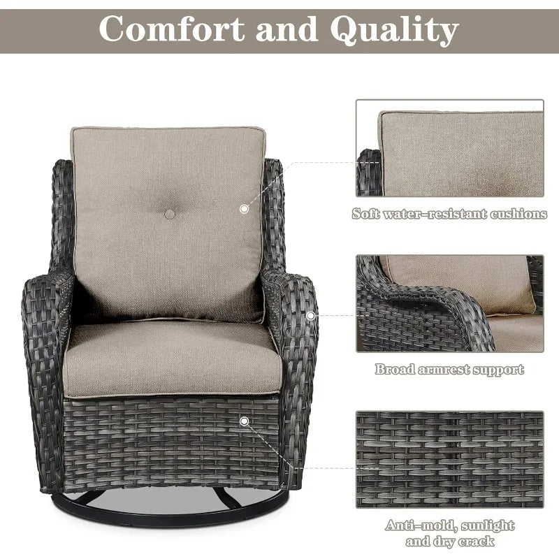 3 PCS Patio Furniture Set - Mixed Grey Wicker Swivel Rocking Chair Set with Side Table