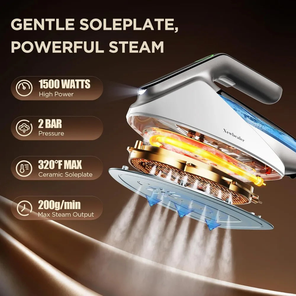 Newbealer Steam Generator Iron, 1500W Turbo Steamer for Clothes, 2 Bar Pressure Clothes Iron