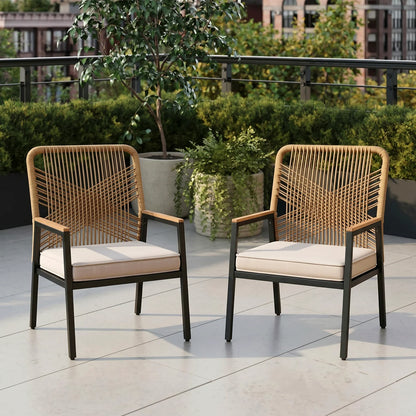 Outdoor Wicker Patio Chairs with Removable Cushions for Garden