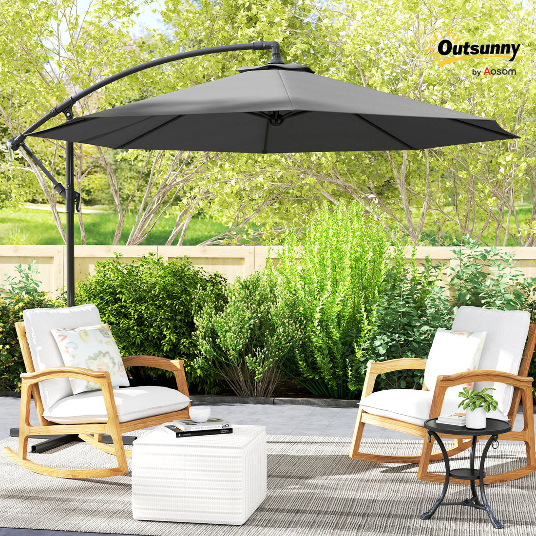 Outsunny Cantilever Patio Umbrella With Tilt UV Water Resistant Canopy