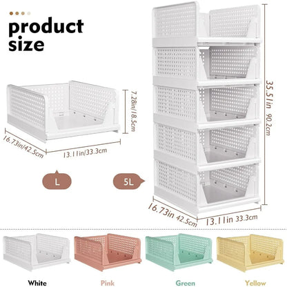 SNSLXH 5 Pack Stackable Closet Storage Basket Multifunctional &amp; Foldable Closet Organizer for Bathroom Kitchen Laundry Room
