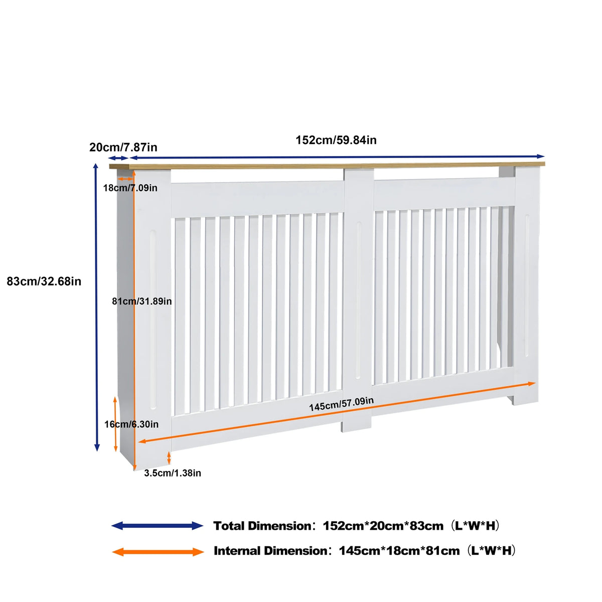Modern Radiator Cover Decorative Heater Protector Wall Vertical Slat Grill Shelf with MDF Wood Top