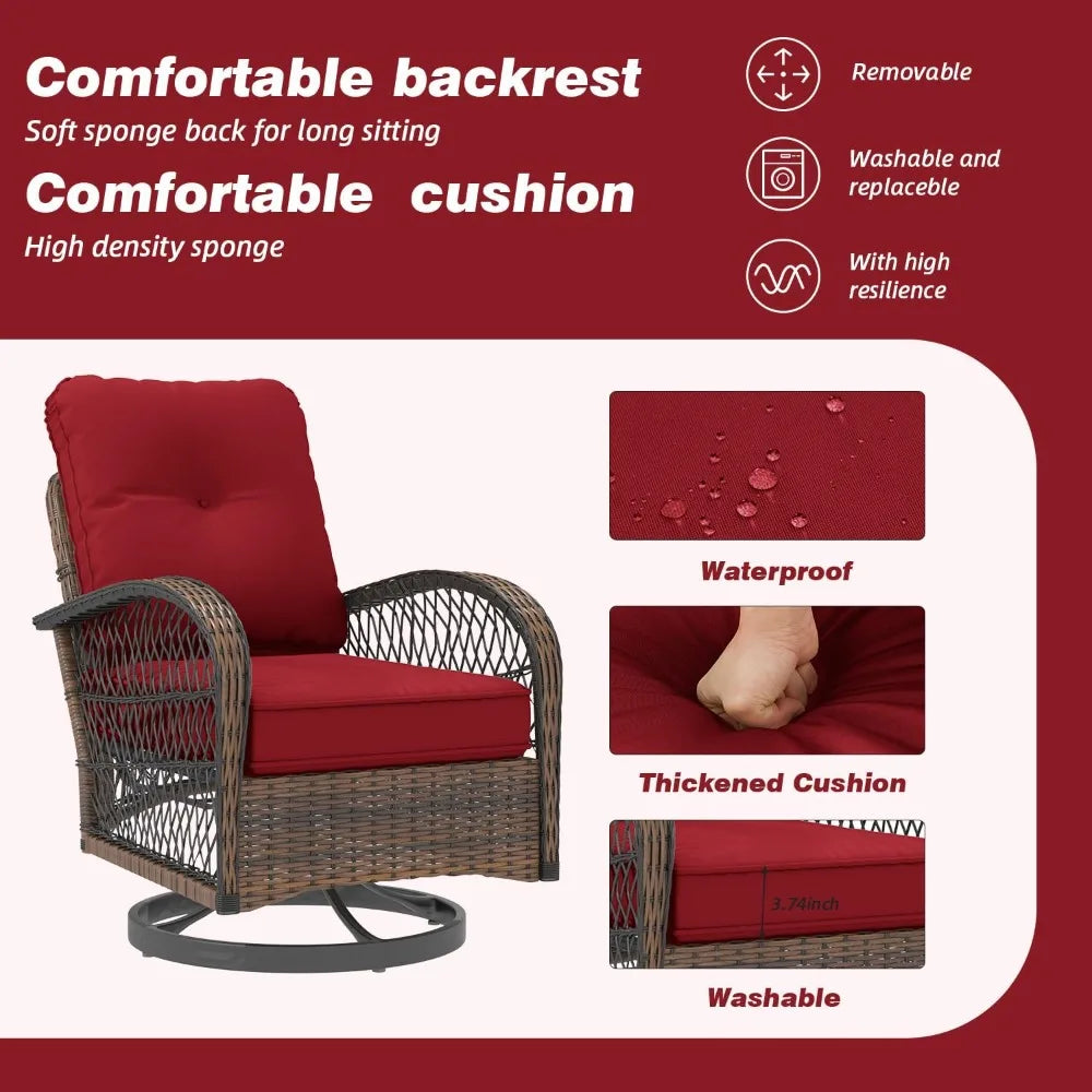 3 Pieces Patio Furniture Set, Outdoor Swivel Rocker Patio Chairs, Wicker Patio Bistro Set with Rocking Chair, Thickened Cushions