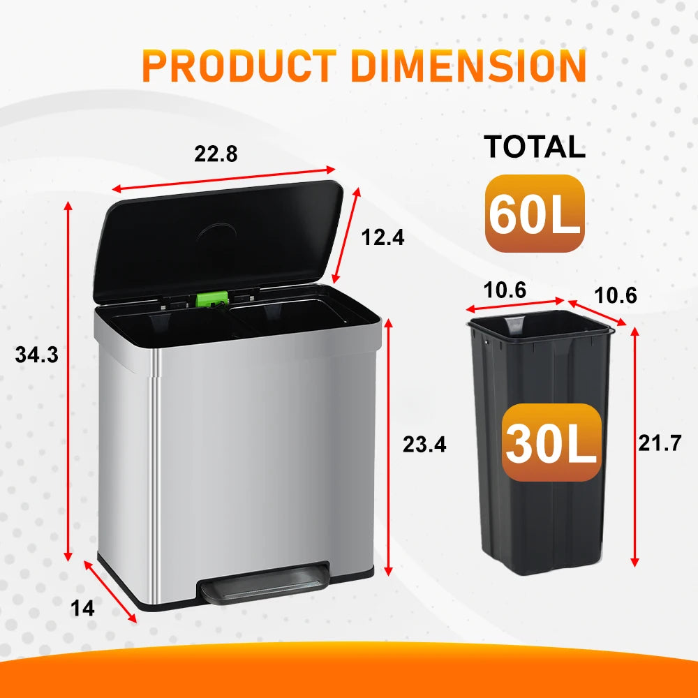 DOPINMIN Two Compartment Stainless Steel Pedal Trash Can
