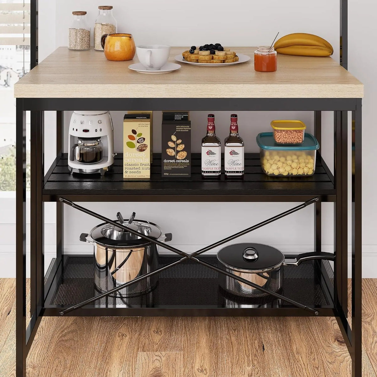 Kitchen Island Bakers Rack Microwave Oven Stand with 3 Tier Storage, Coffee Bar Table, Storage Shelf for Dining Room