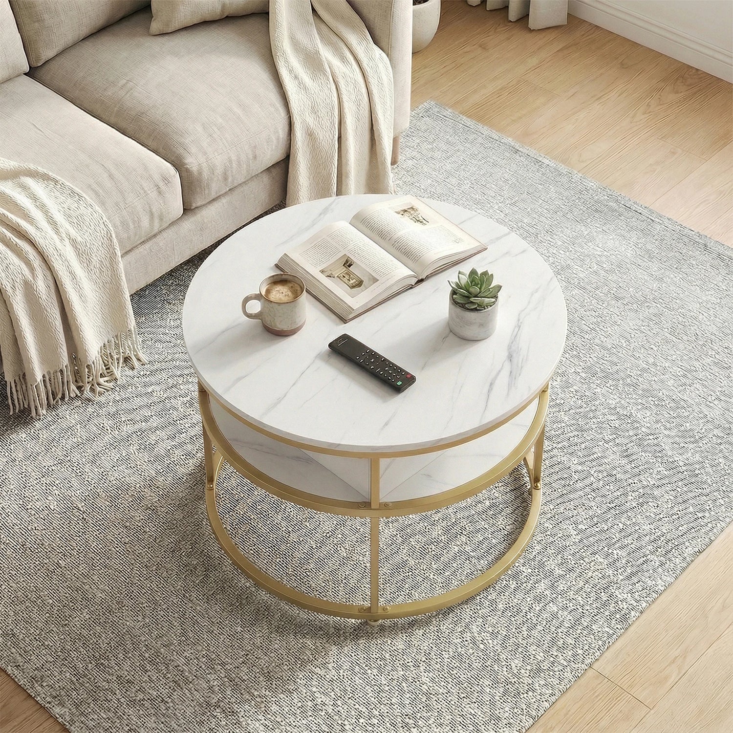 31. 5” Lift Top Coffee Table w/ Hidden Compartment &amp; Side Shelves for Living Room
